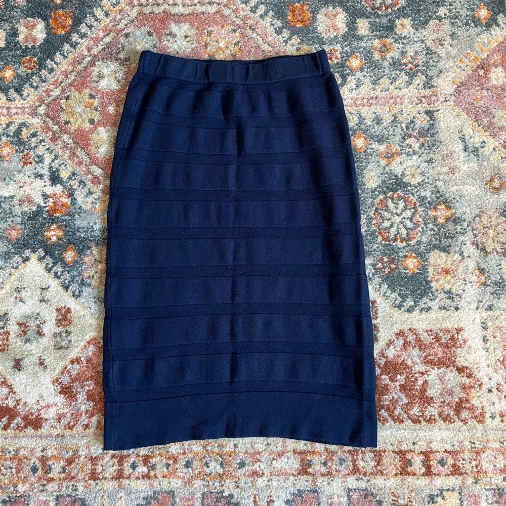 Blue Striped DownEast Collection Sweater Pencil Skirt